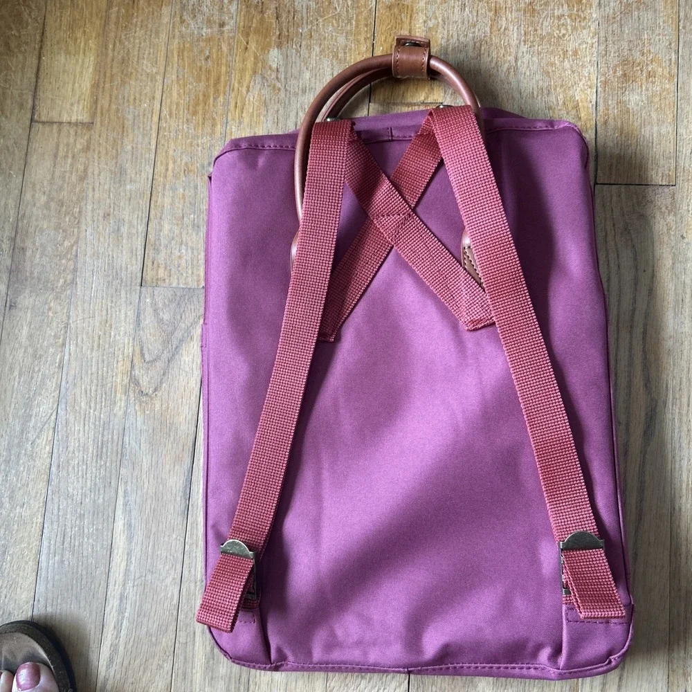 Fjallraven Kanken No. 2 Backpack Plum Burgundy G-1000 Leather Trim Bag